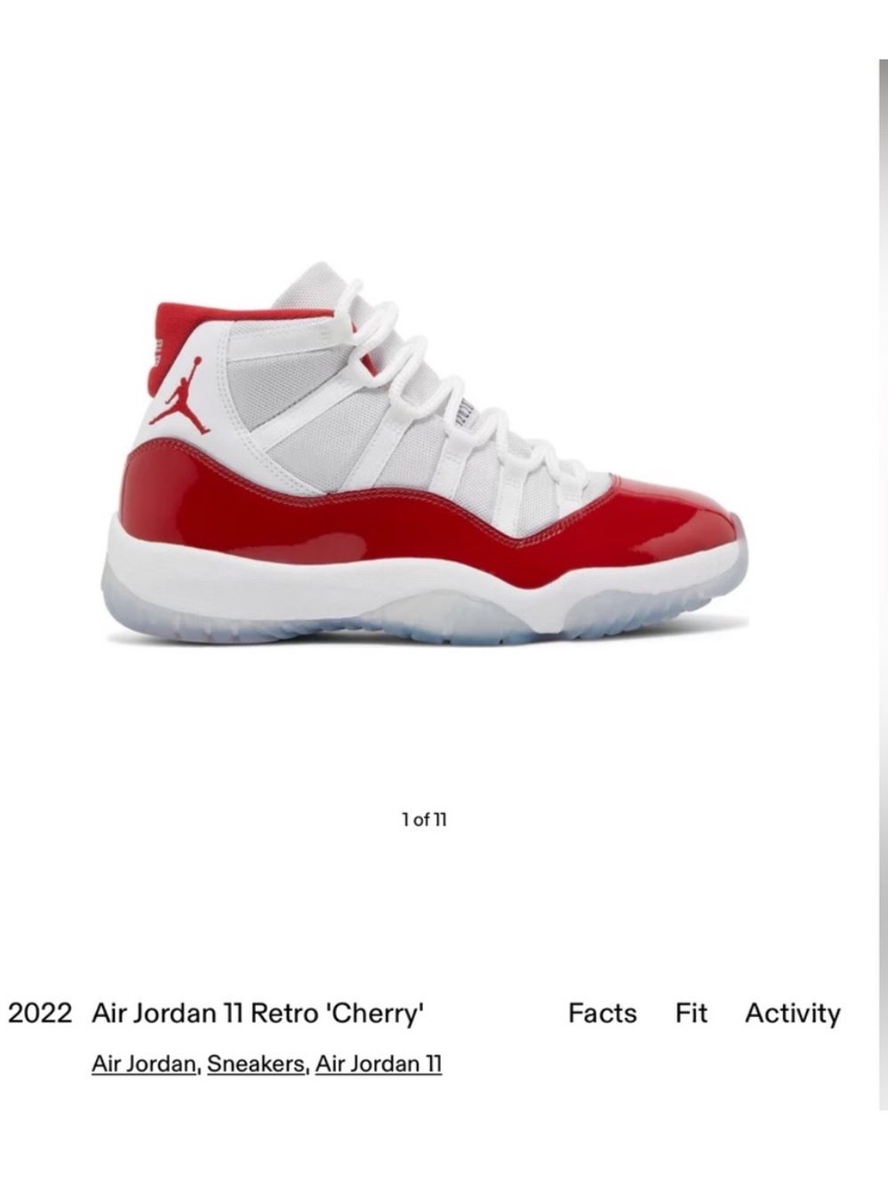 Air Jordan 11 Retro "Cherry" White/Varsity Red Sneakers (2022)